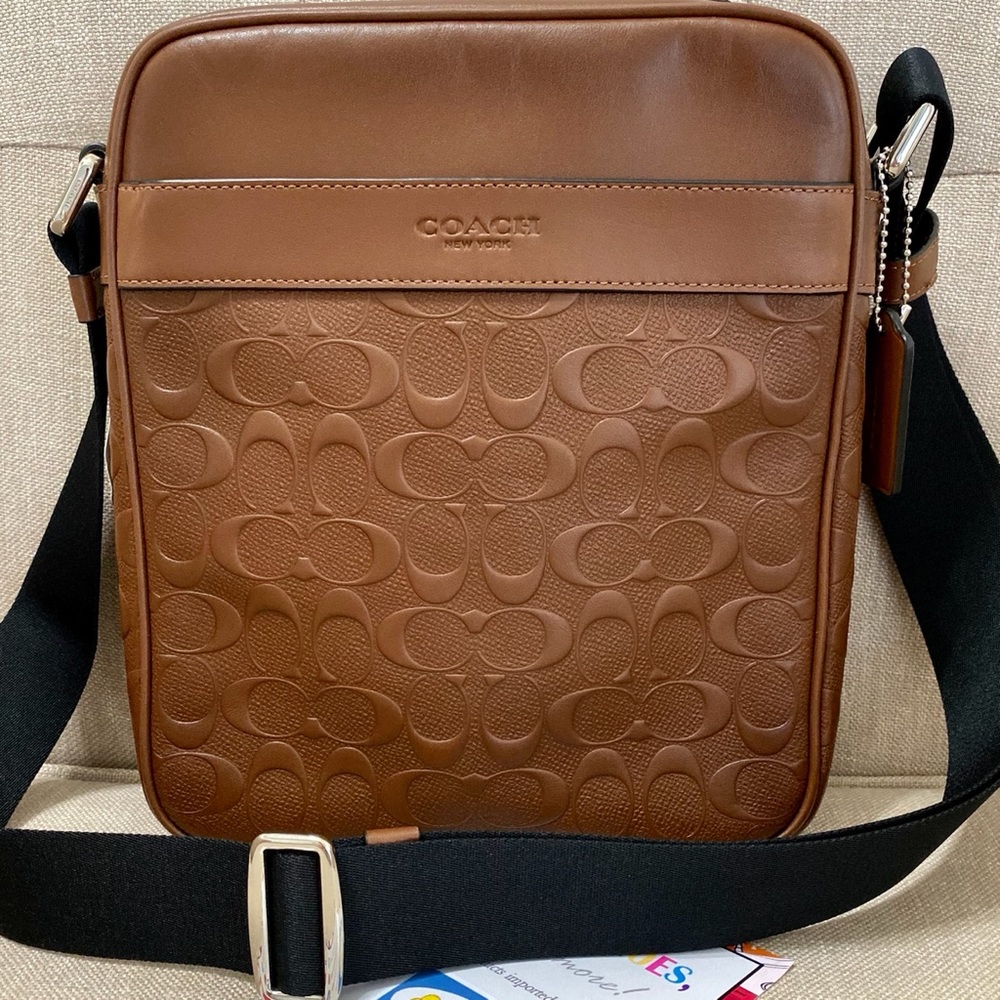 COACH Charles Flight Bag in Signature Leather (Nickel/Saddle)